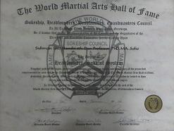 Degree of Headfounder Soke Of System - The World Martial Arts Hall Of Fame small